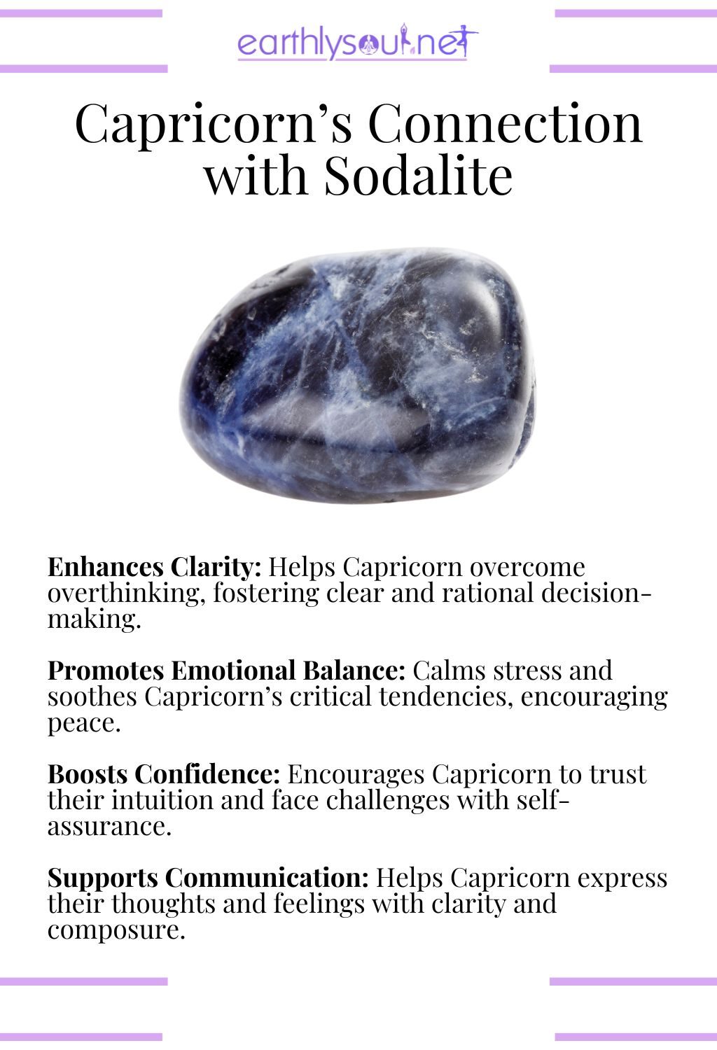 Sodalite crystal, enhancing clarity and promoting emotional balance, perfect for capricorn zodiac signs overcoming challenges.