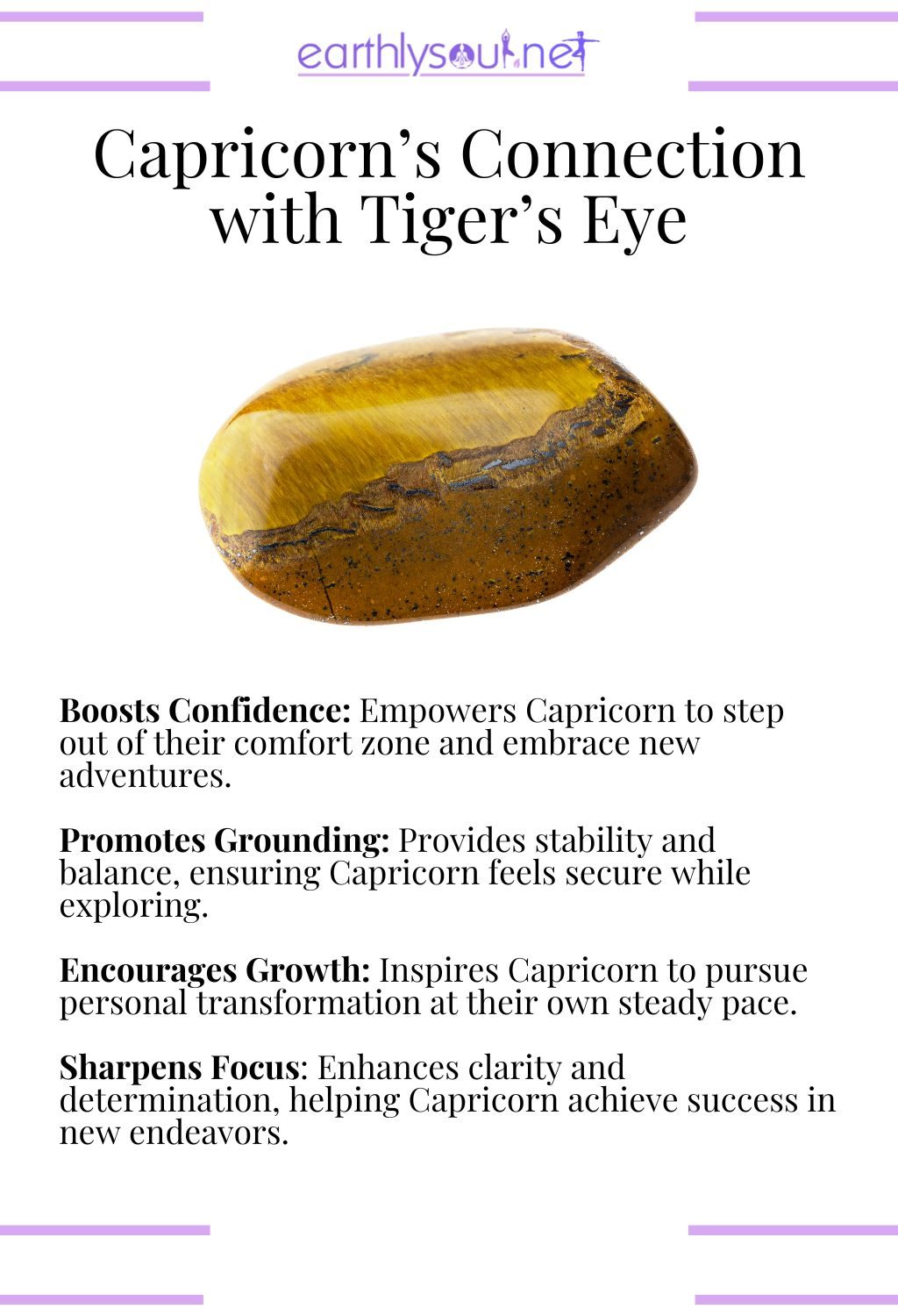 Tiger's eye crystal, boosting confidence and promoting grounding, ideal for adventurous capricorn zodiac signs.