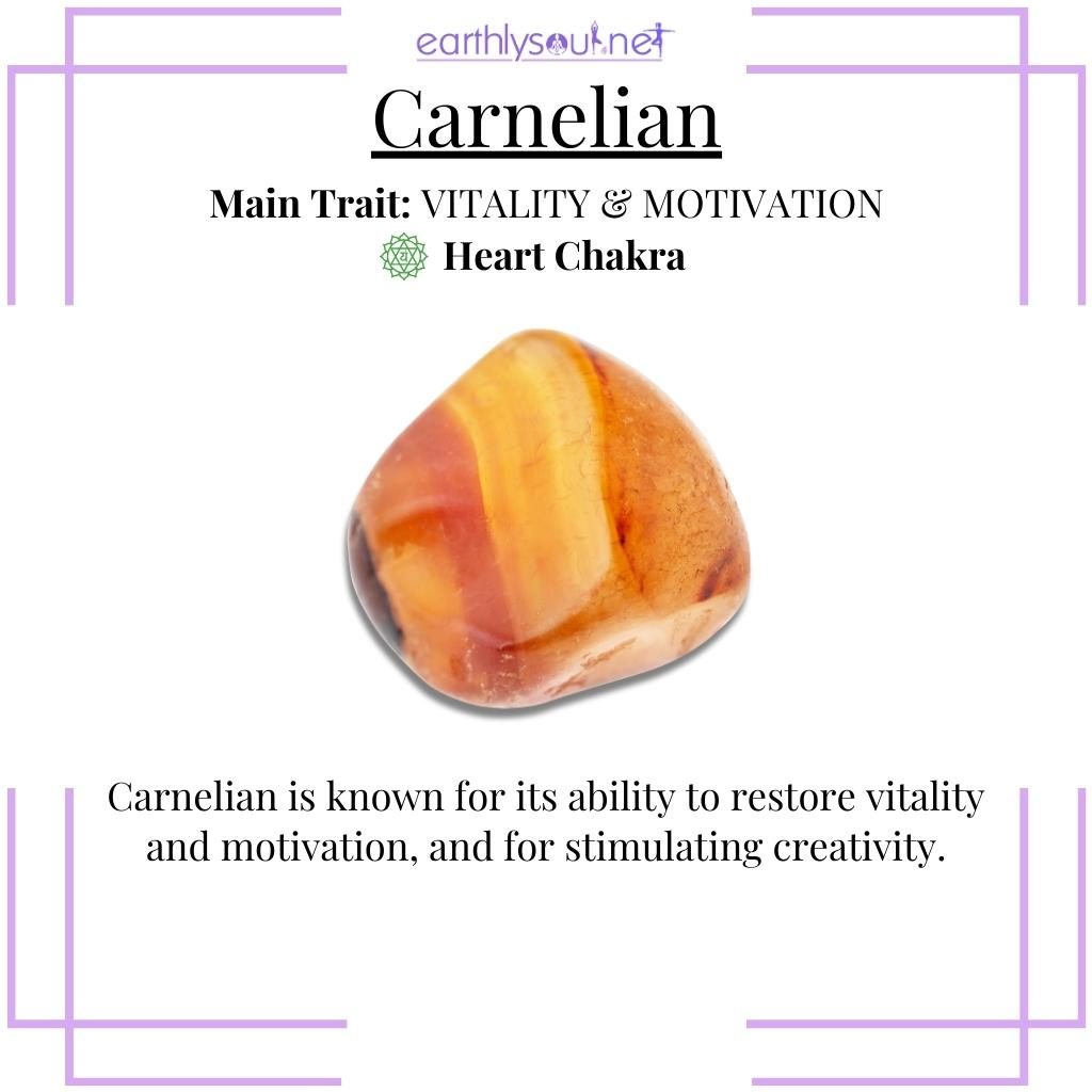 Vibrant orange carnelian restoring vitality and stimulating creativity