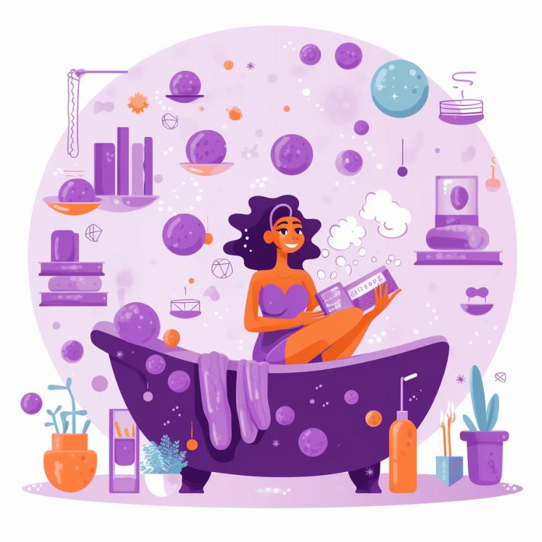 Cartoon image of person incorporating amethyst into self-care routine