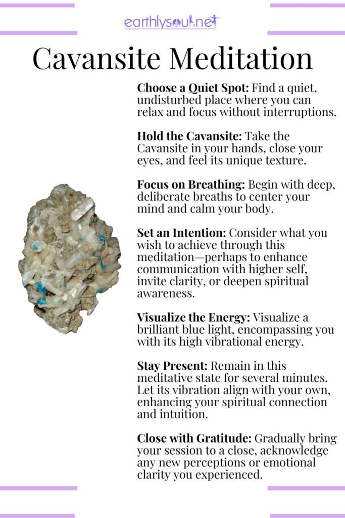 Cavansite crystal meditation for spiritual insight, clarity, and higher self-communication
