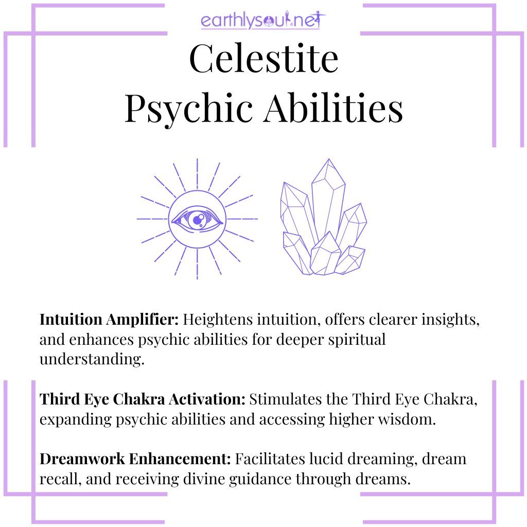 Celestite for amplifying intuition, activating the third eye chakra, and enhancing dreamwork