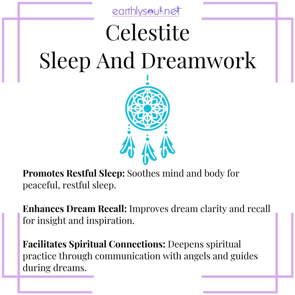 Celestite for restful sleep, enhanced dream recall, and facilitating spiritual connections in dreamwork