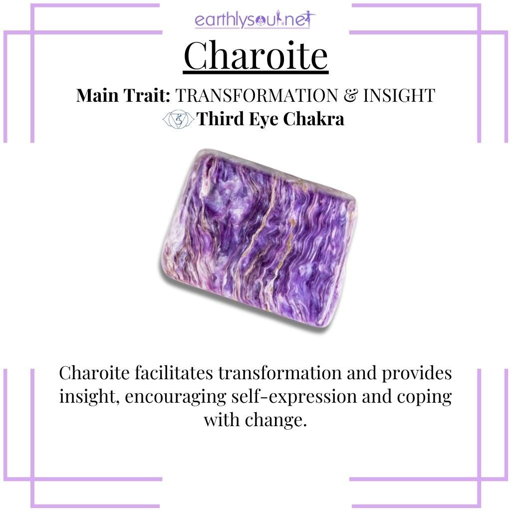Purple charoite crystal for transformation and insightful expression