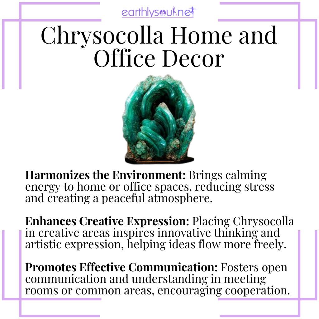 Chrysocolla decor for harmony, creativity, and communication in home or office.