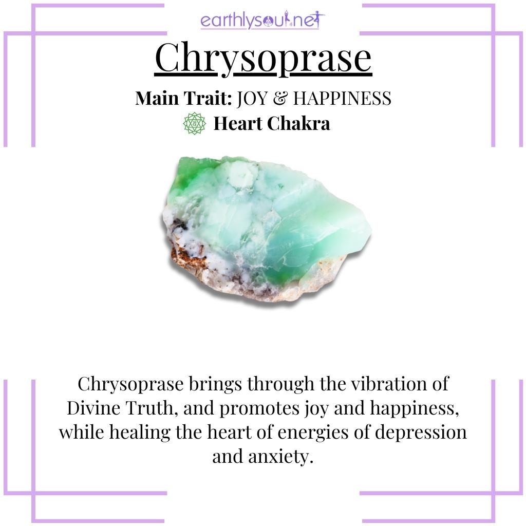 Bright green chrysoprase promoting joy and healing the heart
