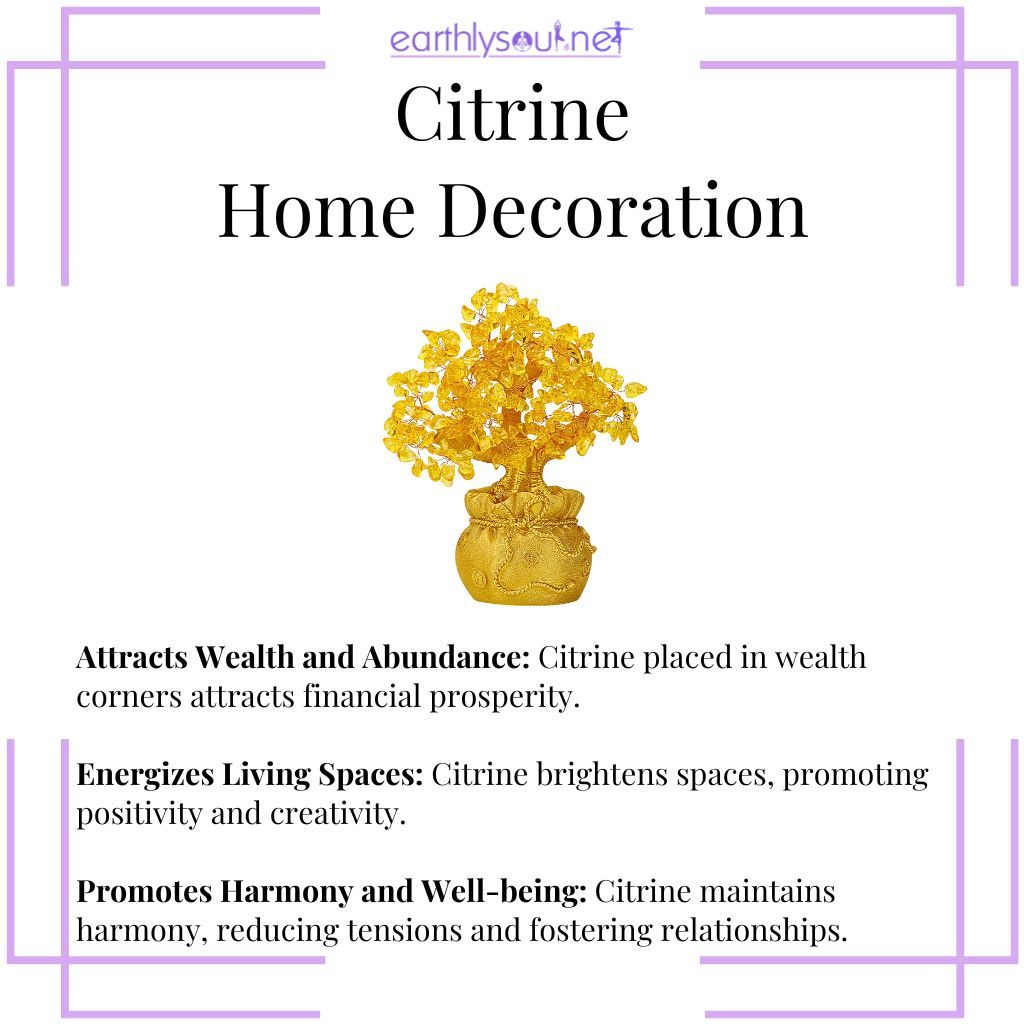 Citrine enhancing home with wealth attraction, space energization, and promoting harmony and well-being