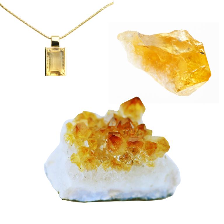 Citrine pendant, stone and geode