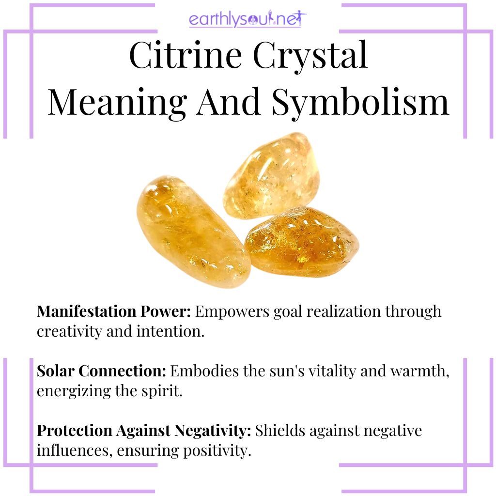 Citrine symbolizing manifestation, solar energy, and protection against negativity