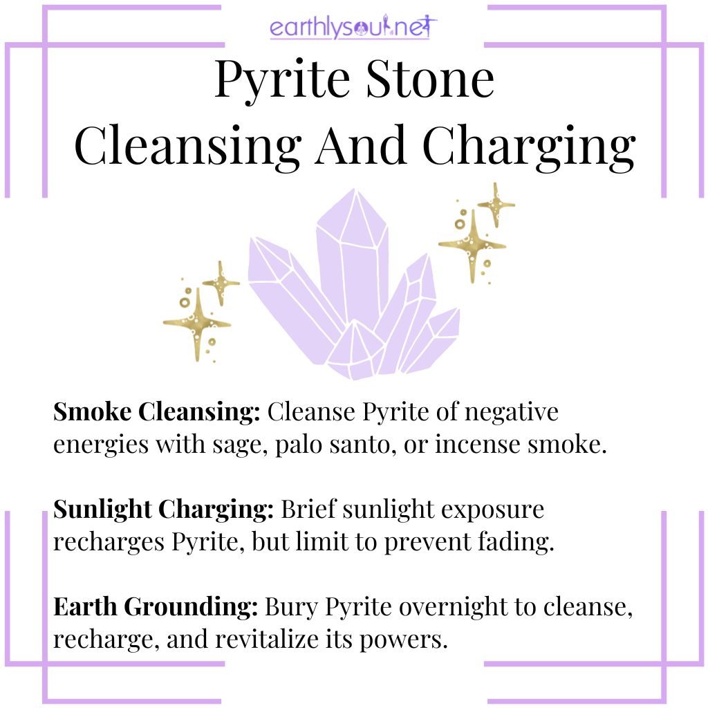 Cleansing Pyrite with smoke, recharging in sunlight, and grounding in earth for revitalized energy