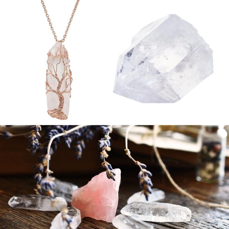 Clear quartz necklace and crystal