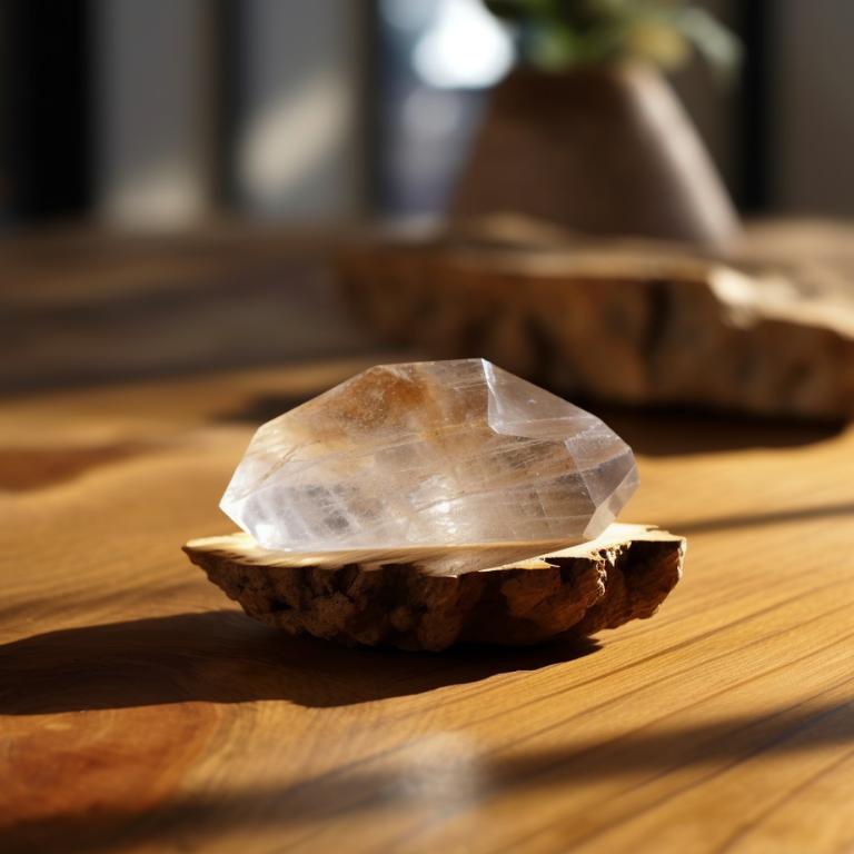 Photo of clear quartz on wooden table top
