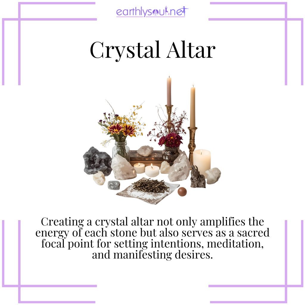 Crystal altar as a sacred focal point for amplifying energy, meditation, and intention setting