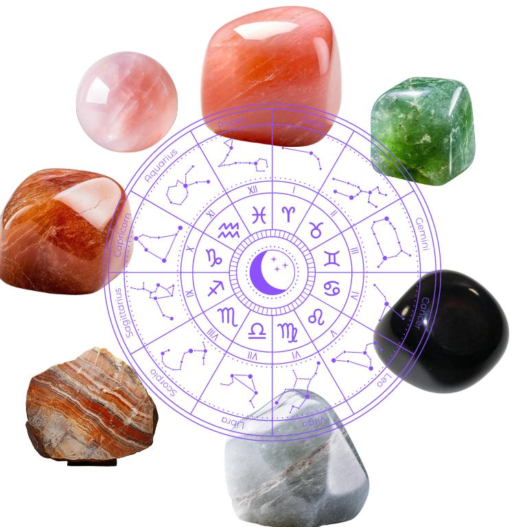 Crystals and a zodiac chart