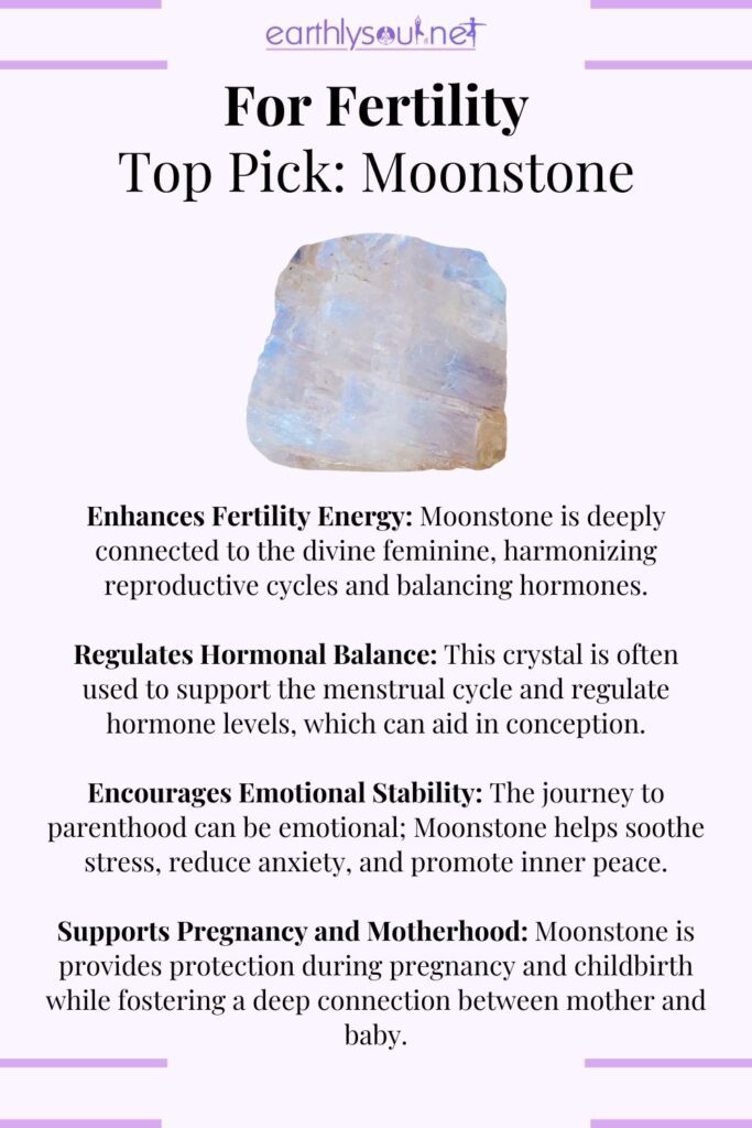 Moonstone, the ultimate crystal for fertility, hormonal balance, and emotional well-being on the journey to motherhood.