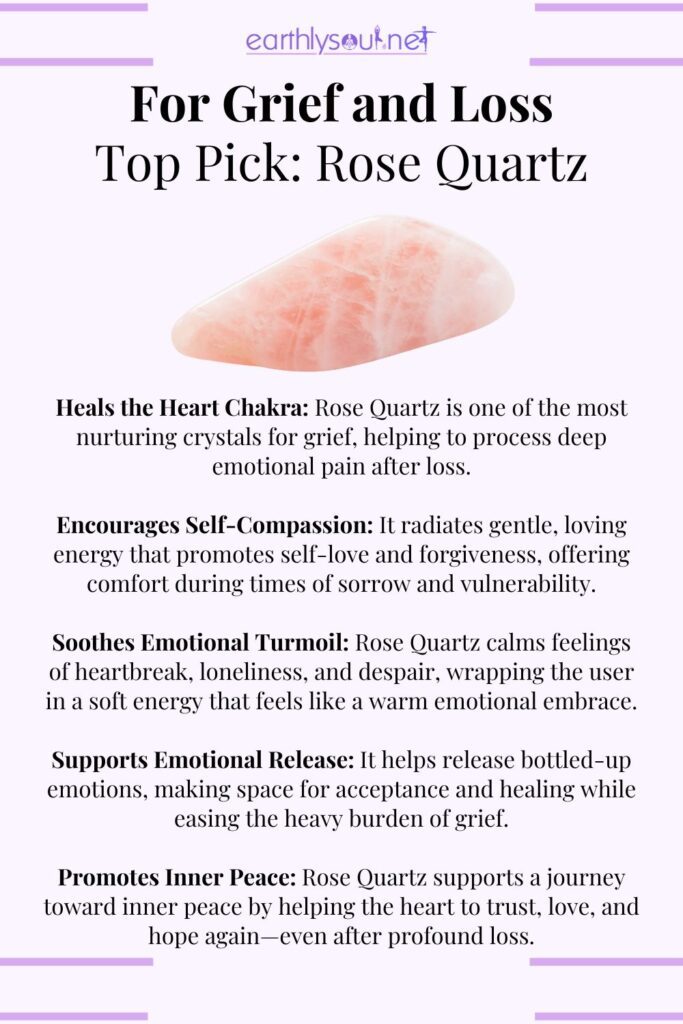 Rose quartz, the gentle healing crystal that soothes grief, nurtures the heart, and fosters emotional recovery after loss.