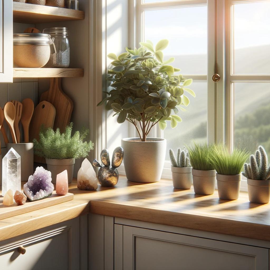 Digital art representing crystals in th kitchen