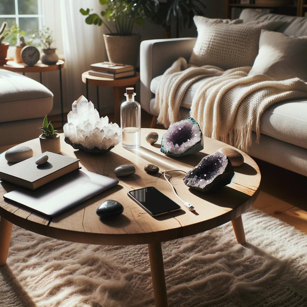 Digital art representing crystals in the living room