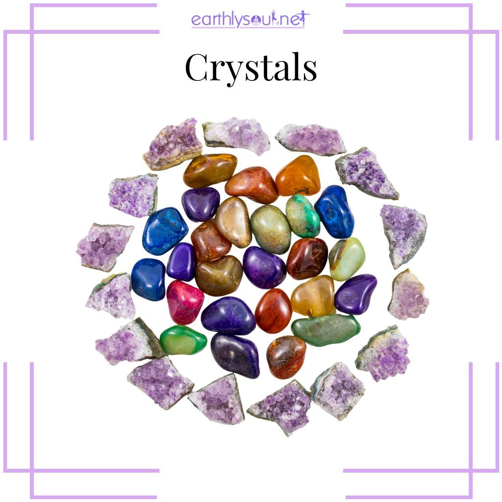 A collection of various crystals in different shapes, colors, and sizes, showcasing their natural beauty and energy properties.