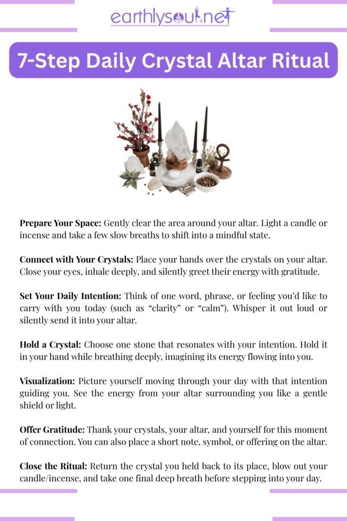 7 step daily ritual with a crystal altar for mindfulness and energy