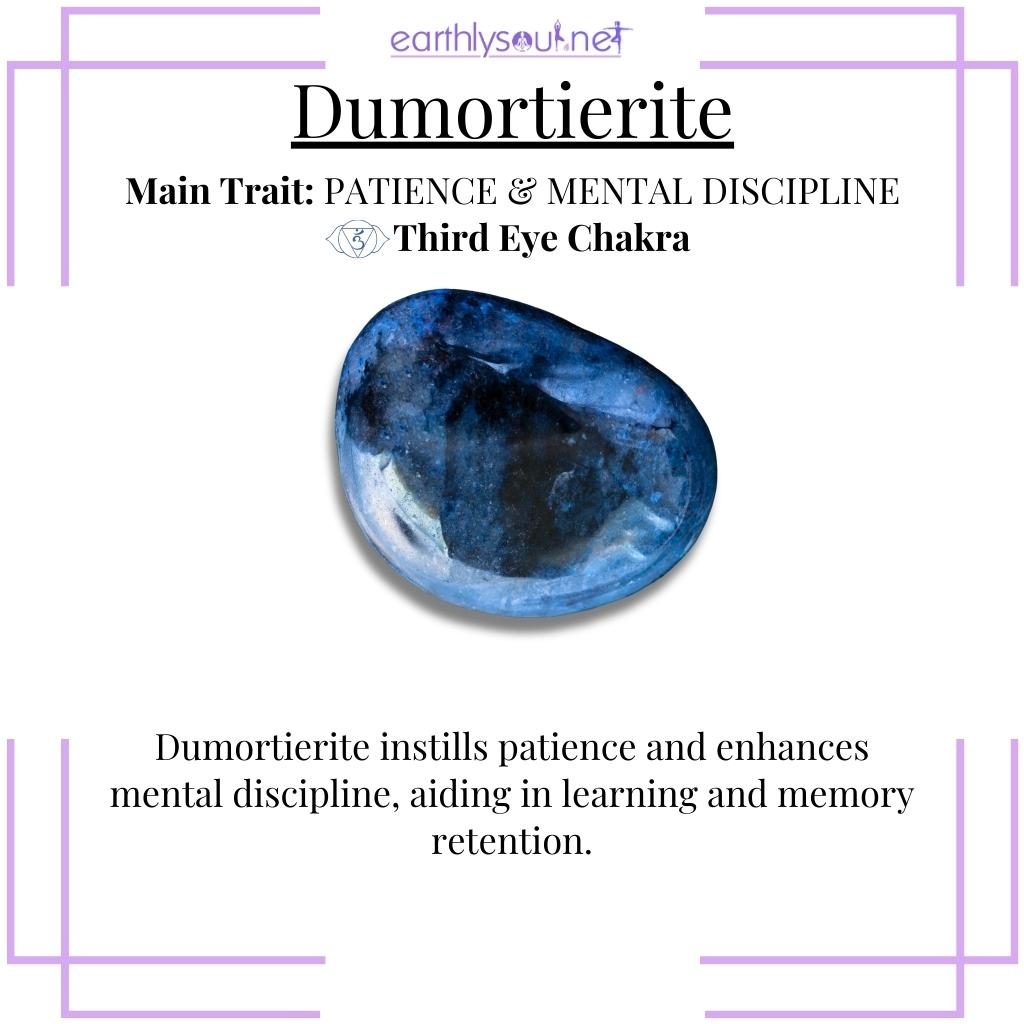 Deep blue dumortierite crystal for enhanced learning and mental discipline