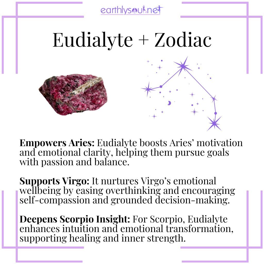 Eudialyte zodiac connection, a heart-centered crystal that empowers aries, supports virgo, and deepens scorpio’s emotional and intuitive insight.