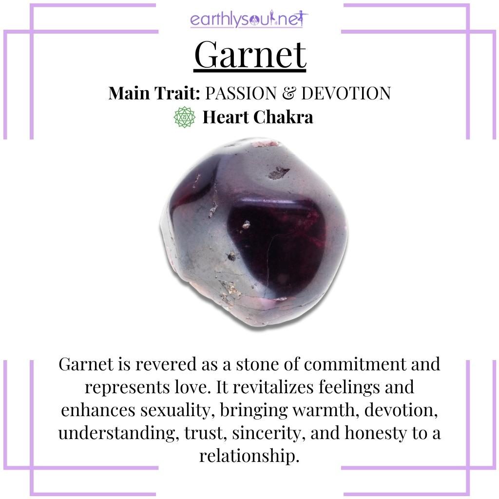Deep red garnet revitalizing feelings and representing commitment and love