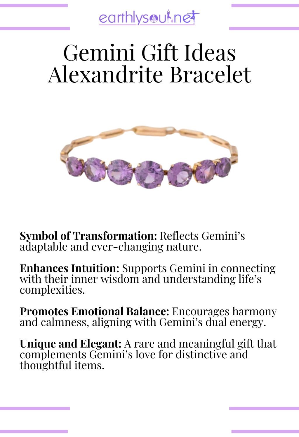Alexandrite bracelet, symbolizing transformation and promoting emotional balance, perfect as a gift for gemini zodiac signs.