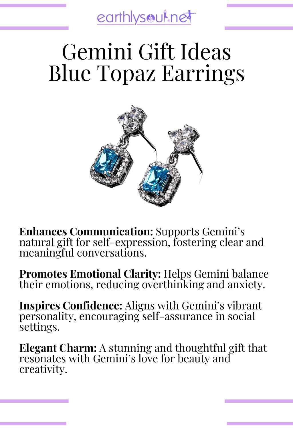 Blue topaz earrings, enhancing communication and promoting emotional clarity, ideal as a gift for gemini zodiac signs.