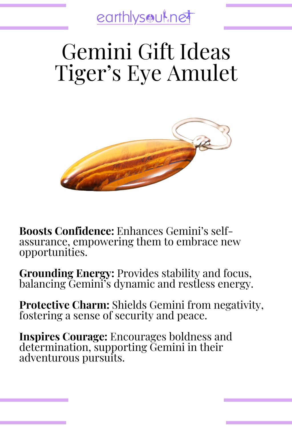 Tiger's eye amulet, boosting confidence and providing grounding energy, perfect as a gift for gemini zodiac signs.