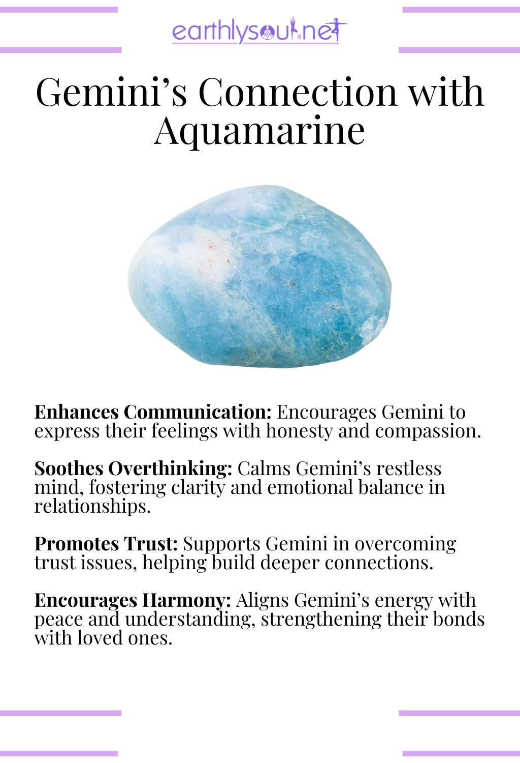 Aquamarine crystal, enhancing communication and promoting trust, ideal for gemini zodiac signs in relationships.