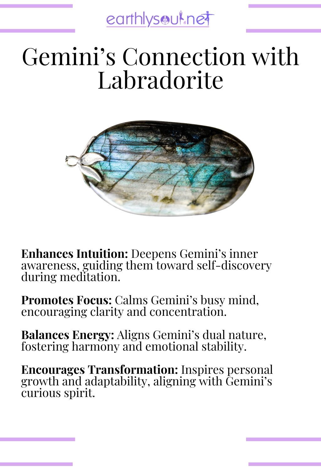 Labradorite crystal, enhancing intuition and balancing energy, ideal for gemini meditation.