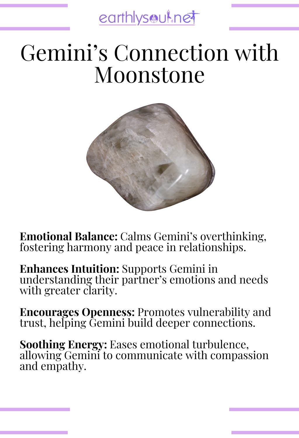Moonstone crystal, promoting emotional balance and enhancing intuition, ideal for gemini zodiac signs in relationships.