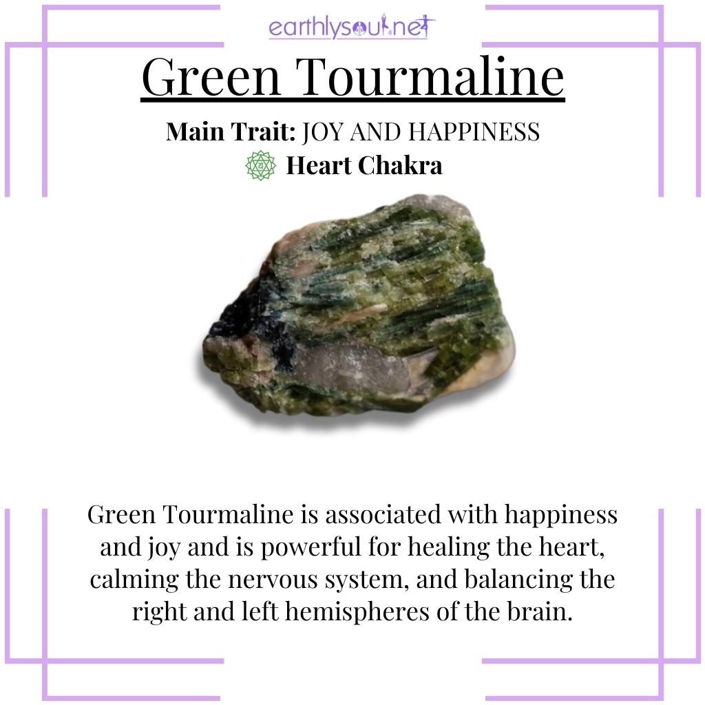 Lustrous green tourmaline, bringing joy and healing to the heart
