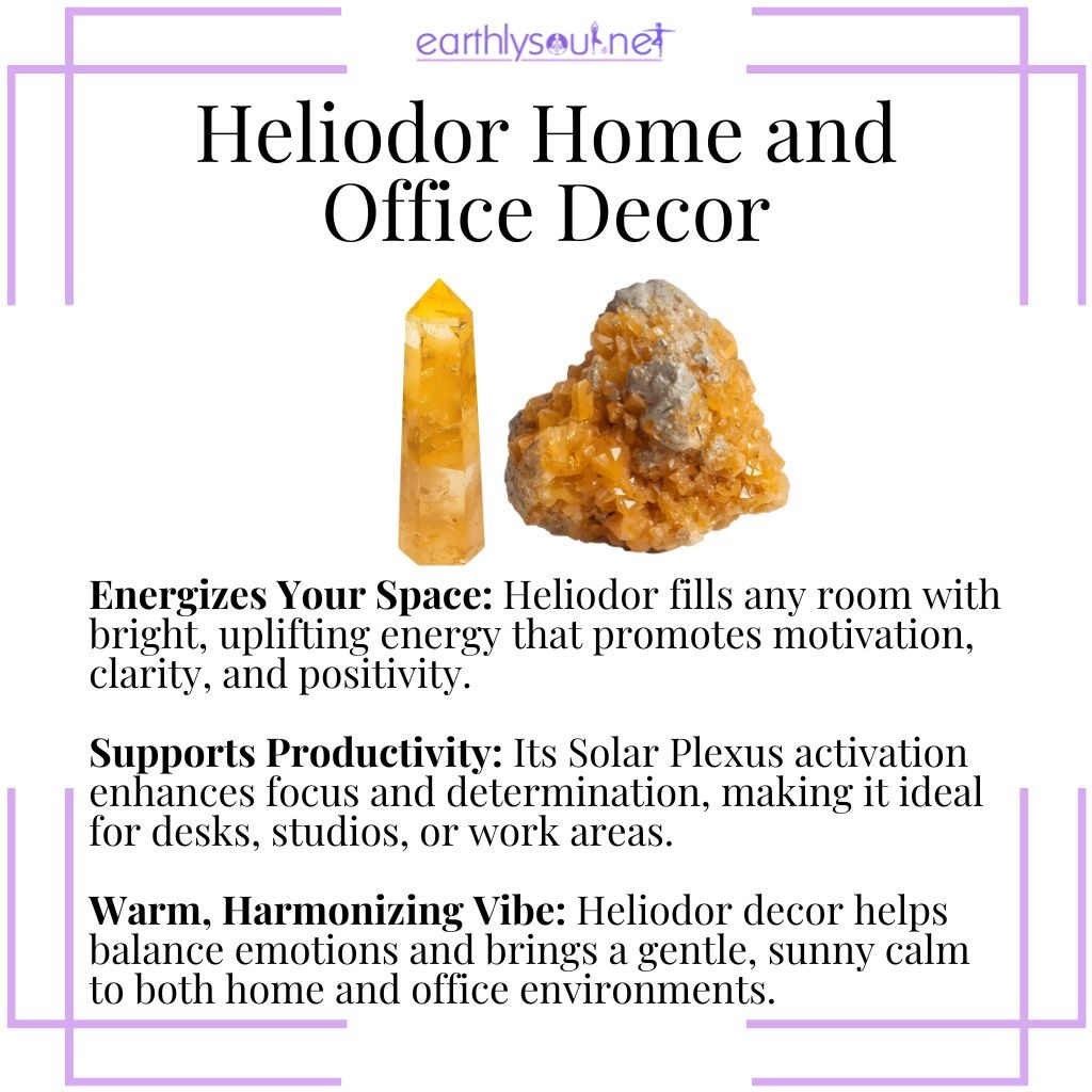 Heliodor home and office decor – a radiant crystal that uplifts energy, boosts productivity, and brings warmth and harmony to any space.