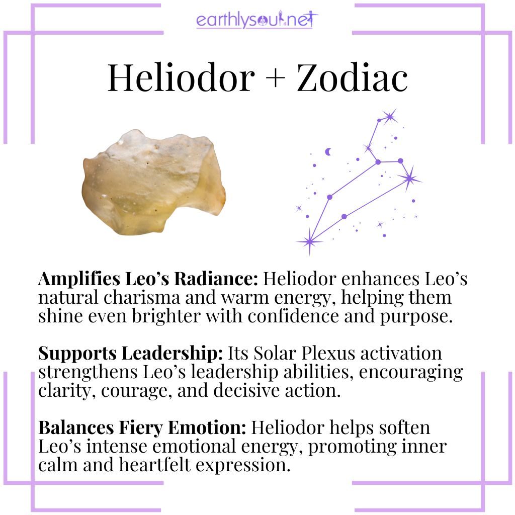 Heliodor zodiac connection – a golden crystal that amplifies leo’s radiance, supports leadership, and balances fiery emotions.