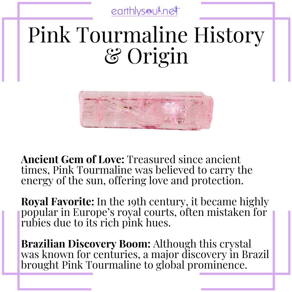 Pink tourmaline history and origin, an ancient gemstone cherished for love, royal jewelry, and brazilian discoveries