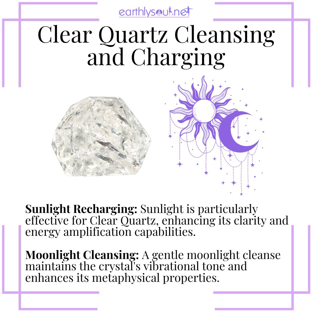 Clear quartz cleansing and charging using sunlight for energy activation and moonlight for gentle rejuvenation.