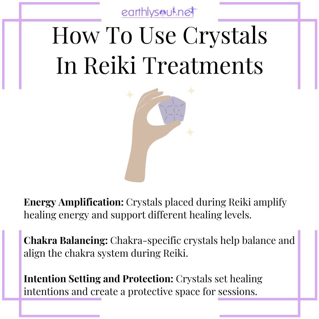 Using crystals in reiki for energy amplification, chakra balancing, and setting healing intentions