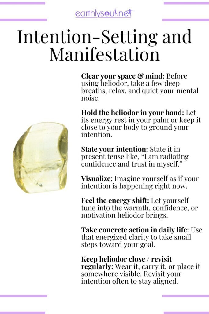 Heliodor intention and manifestation ritual for clarity, confidence, focused intention, and aligned manifestation.