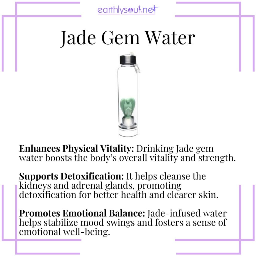 Jade gem water for enhancing vitality, supporting detoxification, and promoting emotional balance.
