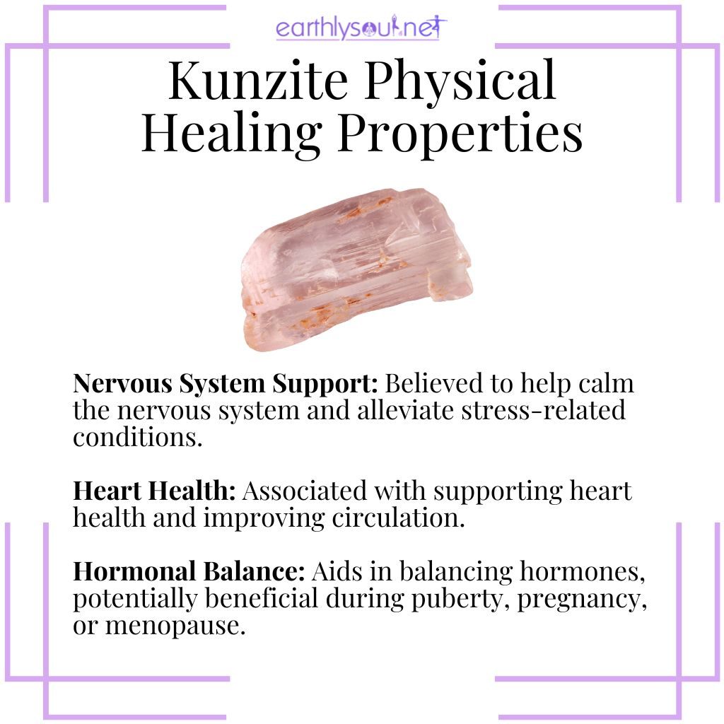 Kunzite for physical healing supporting the nervous system, heart health, and hormonal balance