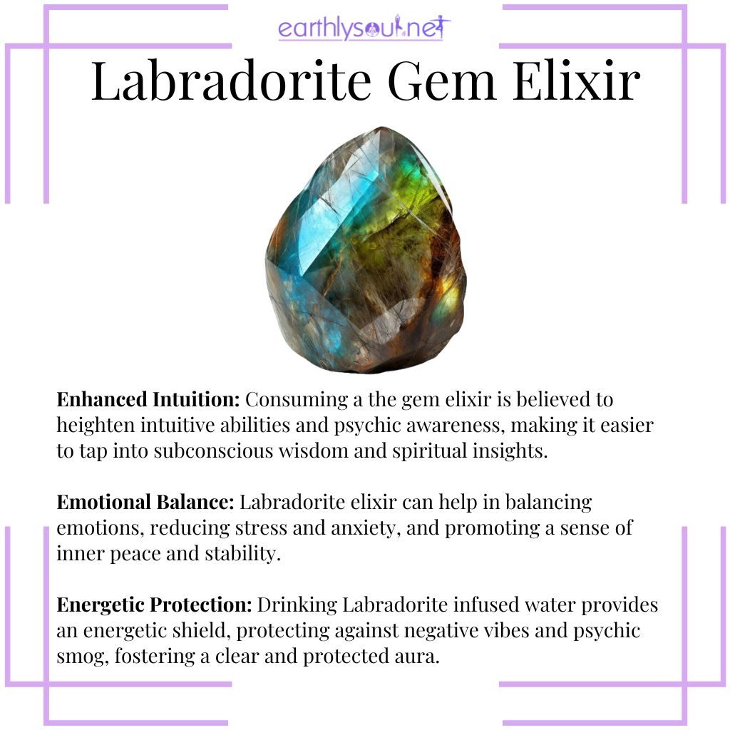 Labradorite gem elixir for enhanced intuition, emotional balance, and energetic protection