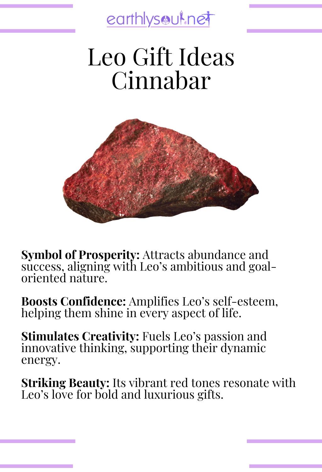 Cinnabar crystal, symbolizing prosperity and boosting confidence, perfect as a gift for leo zodiac signs.