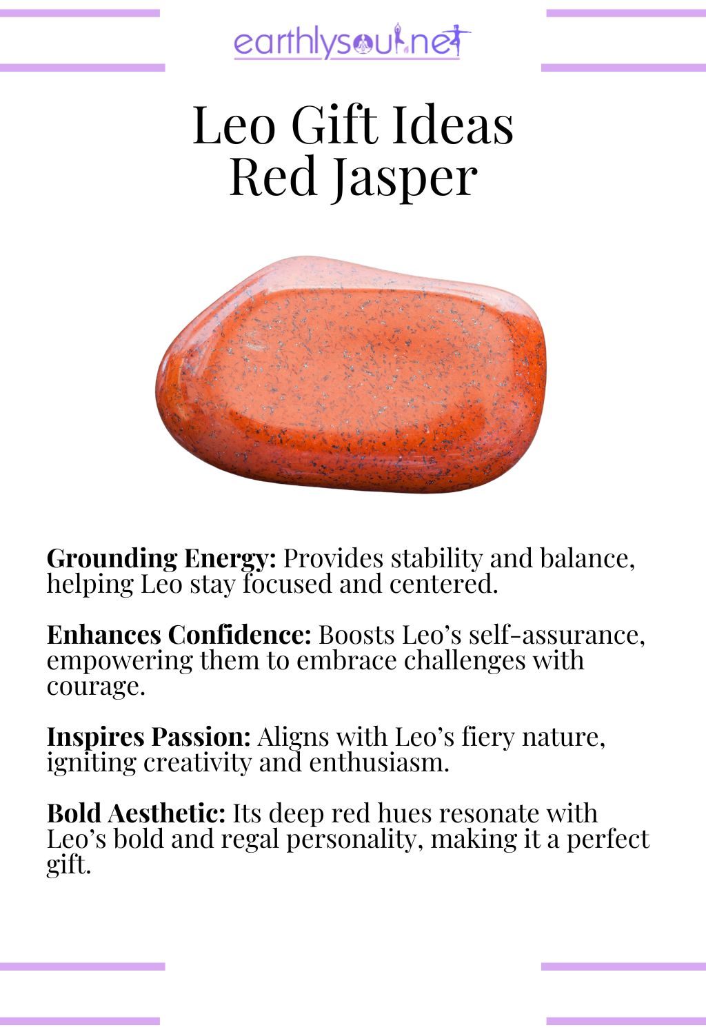 Red jasper crystal, providing grounding energy and enhancing confidence, ideal as a gift for leo zodiac signs.