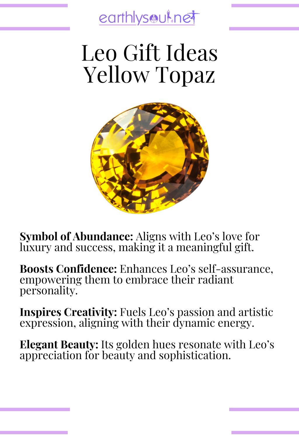 Yellow topaz crystal, symbolizing abundance and boosting confidence, perfect as a gift for leo zodiac signs.