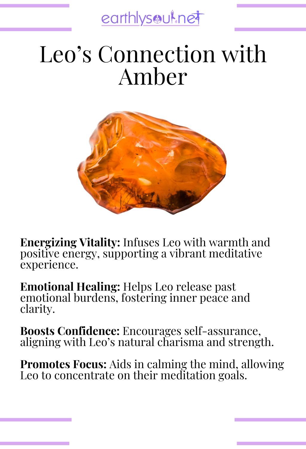 Amber crystal, providing vitality and emotional healing, perfect for leo meditation.