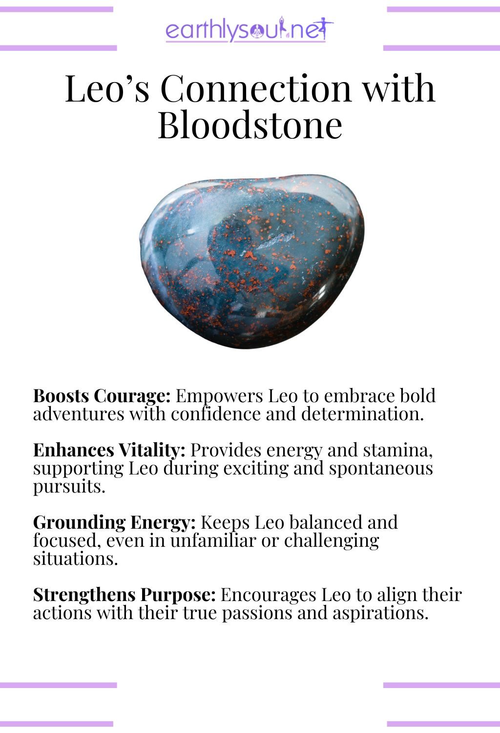 Bloodstone crystal, boosting courage and vitality, ideal for the adventurous leo zodiac sign.