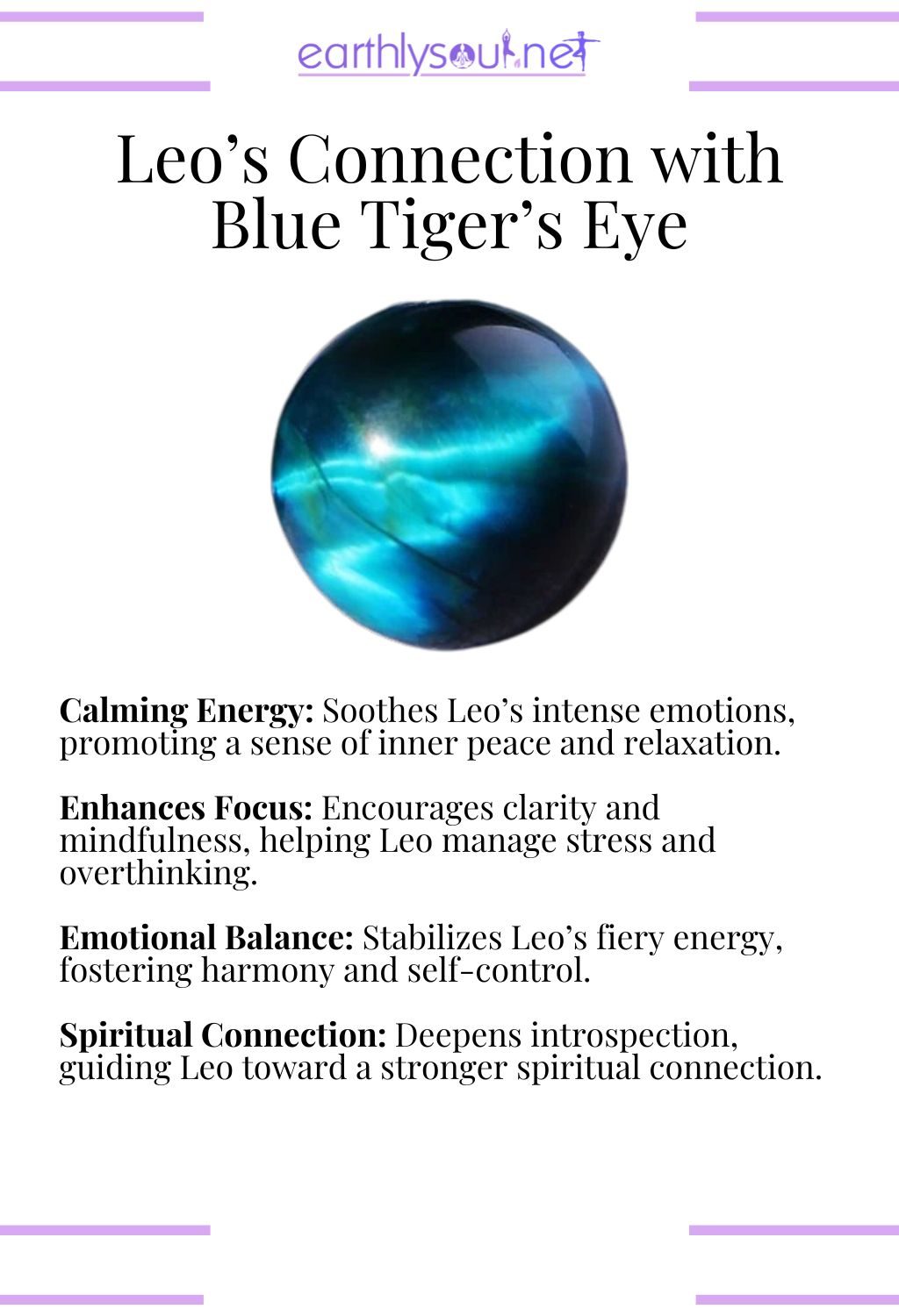 Blue tiger's eye crystal, promoting calming energy and emotional balance, ideal for leo zodiac signs.