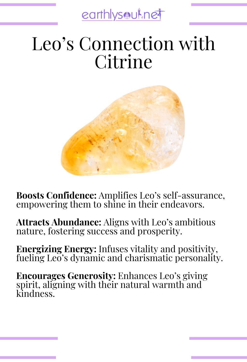Citrine crystal, boosting confidence and attracting abundance, ideal for leo zodiac signs.